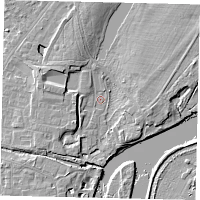Shaded relief map of the ground around TW76AE, computed from Environment Agency LiDAR. The ground here sits at about 5 m above sea level and falls 8 m across the surrounding 800 m. Surface water reaching this point runs off ground lying to the south-west, 6.1 m higher.