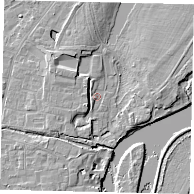 Shaded relief map of the ground around TW76AY, computed from Environment Agency LiDAR. The ground here sits at about 5 m above sea level and falls 9 m across the surrounding 800 m. Surface water reaching this point runs off ground lying to the south-west, 5.0 m higher.