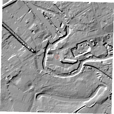 Shaded relief map of the ground around TW88HW, computed from Environment Agency LiDAR. The ground here sits at about 5 m above sea level and falls 15 m across the surrounding 800 m. Surface water reaching this point runs off ground lying to the north-east, 6.0 m higher.