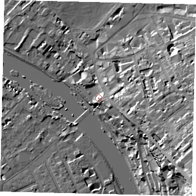 Shaded relief map of the ground around TW91TQ, computed from Environment Agency LiDAR. The ground here sits at about 11 m above sea level and falls 35 m across the surrounding 800 m. Surface water reaching this point runs off ground lying to the east, 6.7 m higher.