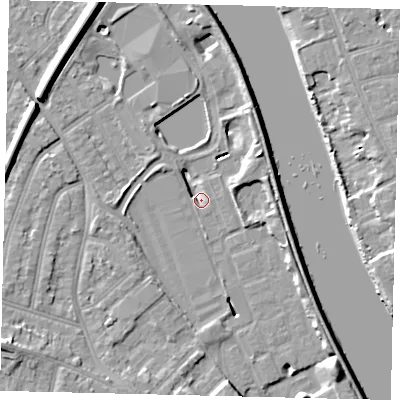 Shaded relief map of the ground around TW94BF, computed from Environment Agency LiDAR. The ground here sits at about 3 m above sea level and falls 11 m across the surrounding 800 m. Surface water reaching this point runs off ground lying to the south, 3.0 m higher.
