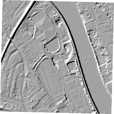Shaded relief map of the ground around TW94BX, computed from Environment Agency LiDAR. The ground here sits at about 3 m above sea level and falls 11 m across the surrounding 800 m. Surface water reaching this point runs off ground lying to the east, 7.1 m higher.