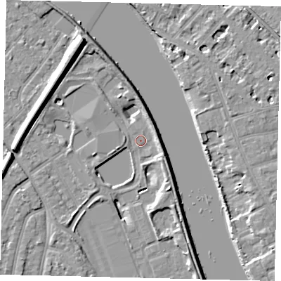 Shaded relief map of the ground around TW94DN, computed from Environment Agency LiDAR. The ground here sits at about 3 m above sea level and falls 11 m across the surrounding 800 m. Surface water reaching this point runs off ground lying to the south-west, 3.1 m higher.