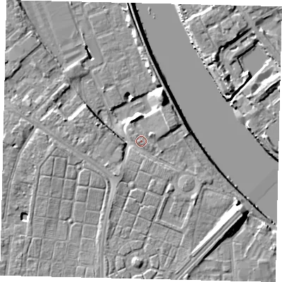 Shaded relief map of the ground around TW94ET, computed from Environment Agency LiDAR. The ground here sits at about 6 m above sea level and falls 10 m across the surrounding 800 m. Surface water reaching this point runs off ground lying to the south-south-west, 2.5 m higher.