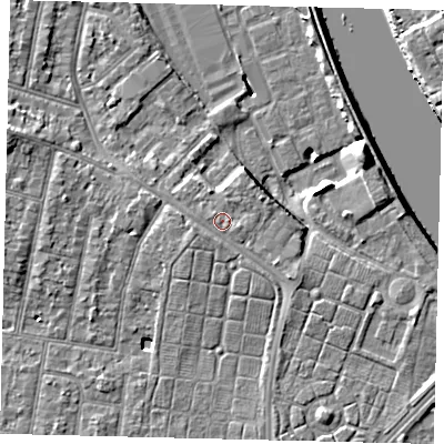 Shaded relief map of the ground around TW94EW, computed from Environment Agency LiDAR. The ground here sits at about 7 m above sea level and falls 9 m across the surrounding 800 m. Surface water reaching this point runs off ground lying to the north-east, 1.1 m higher.