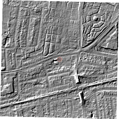 Shaded relief map of the ground around TW94LN, computed from Environment Agency LiDAR. The ground here sits at about 6 m above sea level and falls 8 m across the surrounding 800 m. Surface water reaching this point runs off ground lying to the south-east, 4.9 m higher.
