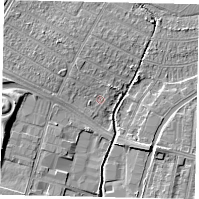 Shaded relief map of the ground around UB40JW, computed from Environment Agency LiDAR. The ground here sits at about 29 m above sea level and falls 11 m across the surrounding 800 m. Surface water reaching this point runs off ground lying to the west-north-west, 3.2 m higher.