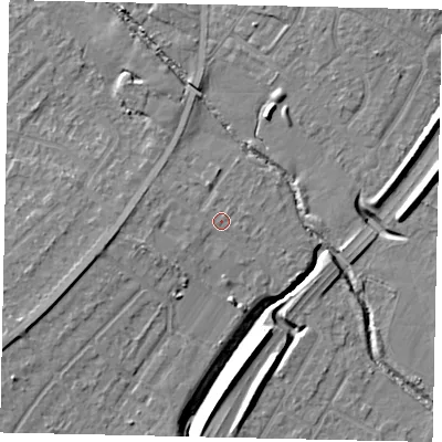 Shaded relief map of the ground around UB40NR, computed from Environment Agency LiDAR. The ground here sits at about 30 m above sea level and falls 8 m across the surrounding 800 m. Surface water reaching this point runs off ground lying to the west, 2.4 m higher.