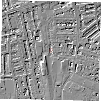 Shaded relief map of the ground around W67PX, computed from Environment Agency LiDAR. The ground here sits at about 3 m above sea level and falls 8 m across the surrounding 800 m. Surface water reaching this point runs off ground lying to the south-west, 7.8 m higher.