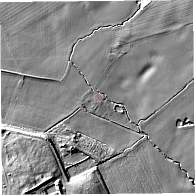 Shaded relief map of the ground around WA118PW, computed from Environment Agency LiDAR. The ground here sits at about 62 m above sea level and falls 18 m across the surrounding 800 m. Surface water reaching this point runs off ground lying to the north-east, 14.8 m higher.