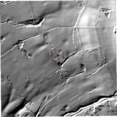 Shaded relief map of the ground around WA118RW, computed from Environment Agency LiDAR. The ground here sits at about 107 m above sea level and falls 83 m across the surrounding 800 m. Surface water reaching this point runs off ground lying to the north-east, 9.4 m higher.