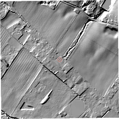 Shaded relief map of the ground around WA118SZ, computed from Environment Agency LiDAR. The ground here sits at about 37 m above sea level and falls 28 m across the surrounding 800 m. Surface water reaching this point runs off ground lying to the north-north-east, 19.0 m higher.