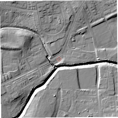 Shaded relief map of the ground around WA119BA, computed from Environment Agency LiDAR. The ground here sits at about 24 m above sea level and falls 14 m across the surrounding 800 m. Surface water reaching this point runs off ground lying to the north-north-east, 7.2 m higher.
