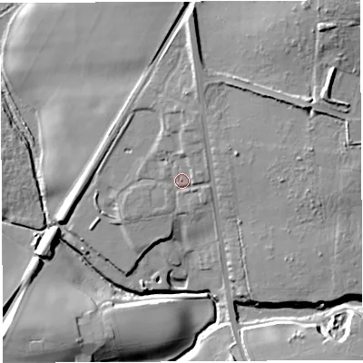 Shaded relief map of the ground around WA128EA, computed from Environment Agency LiDAR. The ground here sits at about 24 m above sea level and falls 23 m across the surrounding 800 m. Surface water reaching this point runs off ground lying to the north, 3.0 m higher.