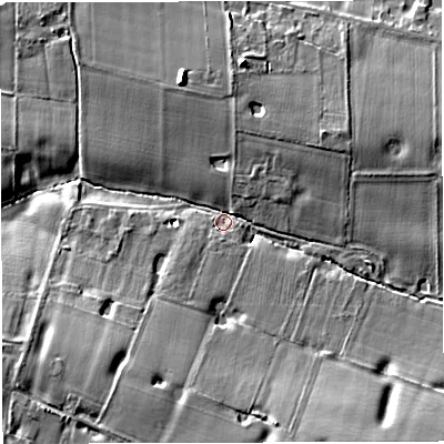 Shaded relief map of the ground around WA130TN, computed from Environment Agency LiDAR. The ground here sits at about 54 m above sea level and falls 11 m across the surrounding 800 m. Surface water reaching this point runs off ground lying to the south-east, 8.4 m higher.