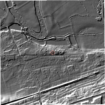 Shaded relief map of the ground around WA139BA, computed from Environment Agency LiDAR. The ground here sits at about 14 m above sea level and falls 23 m across the surrounding 800 m. Surface water reaching this point runs off ground lying to the west-south-west, 1.4 m higher.