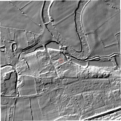 Shaded relief map of the ground around WA139BL, computed from Environment Agency LiDAR. The ground here sits at about 11 m above sea level and falls 11 m across the surrounding 800 m. Surface water reaching this point runs off ground lying to the south, 1.7 m higher.