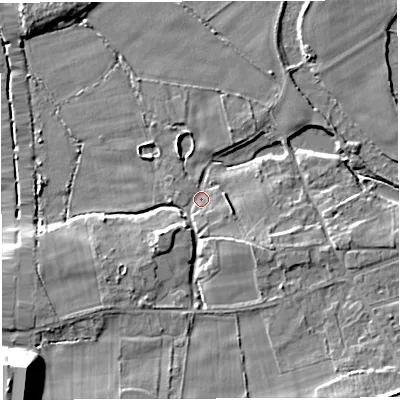Shaded relief map of the ground around WA139BW, computed from Environment Agency LiDAR. The ground here sits at about 10 m above sea level and falls 22 m across the surrounding 800 m. Surface water reaching this point runs off ground lying to the south-east, 5.7 m higher.
