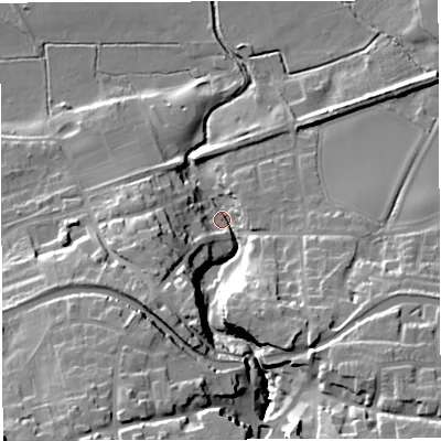 Shaded relief map of the ground around WA139DQ, computed from Environment Agency LiDAR. The ground here sits at about 11 m above sea level and falls 31 m across the surrounding 800 m. Surface water reaching this point runs off ground lying to the south-south-west, 27.3 m higher.