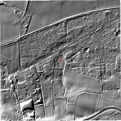 Shaded relief map of the ground around WA139NT, computed from Environment Agency LiDAR. The ground here sits at about 16 m above sea level and falls 17 m across the surrounding 800 m. Surface water reaching this point runs off ground lying to the south-east, 10.2 m higher.