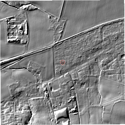 Shaded relief map of the ground around WA139PH, computed from Environment Agency LiDAR. The ground here sits at about 16 m above sea level and falls 16 m across the surrounding 800 m. Surface water reaching this point runs off ground lying to the south-south-west, 0.9 m higher.