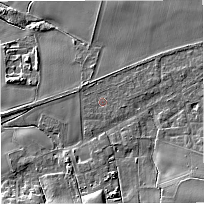 Shaded relief map of the ground around WA139PZ, computed from Environment Agency LiDAR. The ground here sits at about 16 m above sea level and falls 16 m across the surrounding 800 m. Surface water reaching this point runs off ground lying to the east, 1.3 m higher.