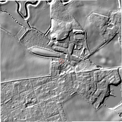 Shaded relief map of the ground around WA139RU, computed from Environment Agency LiDAR. The ground here sits at about 12 m above sea level and falls 11 m across the surrounding 800 m. Surface water reaching this point runs off ground lying to the south, 8.6 m higher.