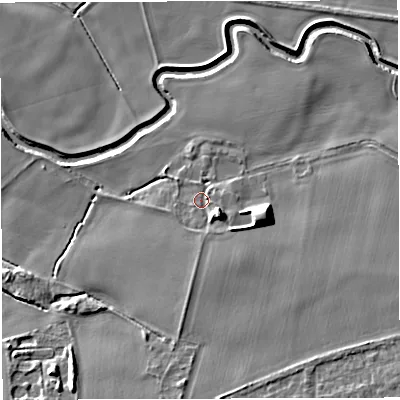 Shaded relief map of the ground around WA139RY, computed from Environment Agency LiDAR. The ground here sits at about 12 m above sea level and falls 9 m across the surrounding 800 m. Surface water reaching this point runs off ground lying to the south-south-east, 5.1 m higher.