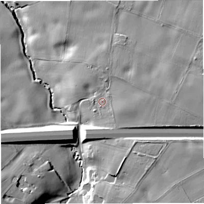 Shaded relief map of the ground around WA143RD, computed from Environment Agency LiDAR. The ground here sits at about 41 m above sea level and falls 29 m across the surrounding 800 m. Surface water reaching this point runs off ground lying to the east-north-east, 1.2 m higher.