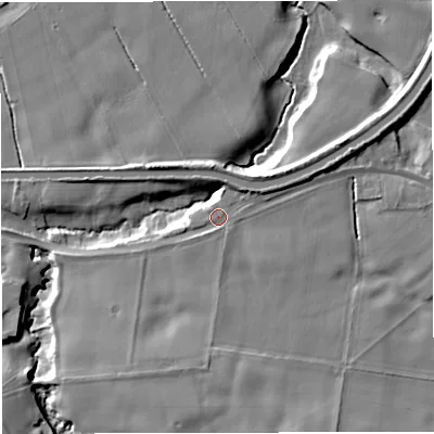 Shaded relief map of the ground around WA144TA, computed from Environment Agency LiDAR. The ground here sits at about 24 m above sea level and falls 15 m across the surrounding 800 m. Surface water reaching this point runs off ground lying to the south-south-west, 6.7 m higher.