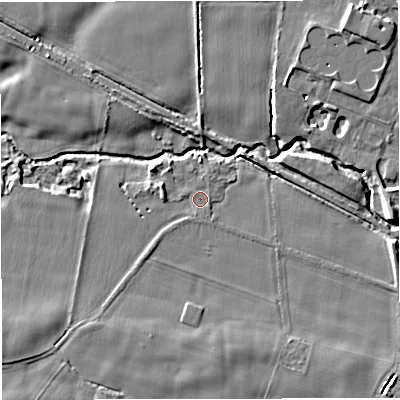 Shaded relief map of the ground around WA145TA, computed from Environment Agency LiDAR. The ground here sits at about 20 m above sea level and falls 9 m across the surrounding 800 m. Surface water reaching this point runs off ground lying to the south-east, 4.5 m higher.
