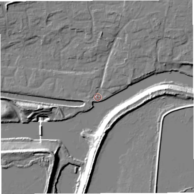 Shaded relief map of the ground around WA14QH, computed from Environment Agency LiDAR. The ground here sits at about 10 m above sea level and falls 20 m across the surrounding 800 m. Surface water reaching this point runs off ground lying to the south-south-east, 15.2 m higher.