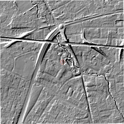 Shaded relief map of the ground around WA157NS, computed from Environment Agency LiDAR. The ground here sits at about 31 m above sea level and falls 10 m across the surrounding 800 m. Surface water reaching this point runs off ground lying to the south-west, 1.2 m higher.
