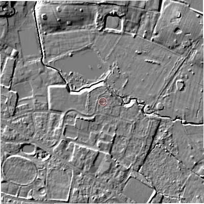 Shaded relief map of the ground around WA158WF, computed from Environment Agency LiDAR. The ground here sits at about 30 m above sea level and falls 9 m across the surrounding 800 m. Surface water reaching this point runs off ground lying to the north-east, 1.2 m higher.