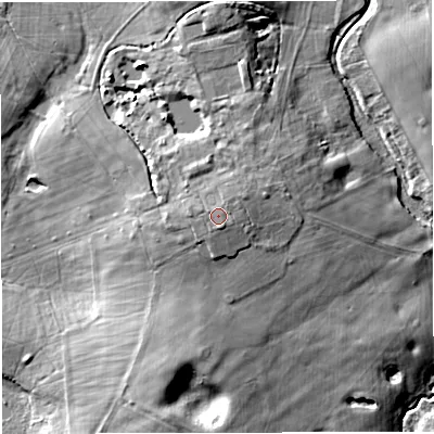 Shaded relief map of the ground around WA160HB, computed from Environment Agency LiDAR. The ground here sits at about 46 m above sea level and falls 15 m across the surrounding 800 m. Surface water reaching this point runs off ground lying to the south, 0.6 m higher.