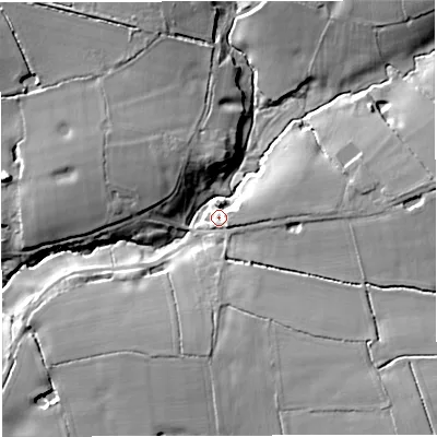 Shaded relief map of the ground around WA160HS, computed from Environment Agency LiDAR. The ground here sits at about 42 m above sea level and falls 13 m across the surrounding 800 m. Surface water reaching this point runs off ground lying to the east, 4.7 m higher.