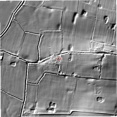 Shaded relief map of the ground around WA160QZ, computed from Environment Agency LiDAR. The ground here sits at about 55 m above sea level and falls 10 m across the surrounding 800 m. Surface water reaching this point runs off ground lying to the east, 5.8 m higher.