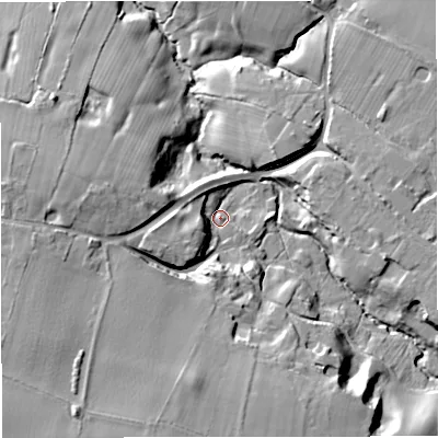 Shaded relief map of the ground around WA167HU, computed from Environment Agency LiDAR. The ground here sits at about 52 m above sea level and falls 21 m across the surrounding 800 m. Surface water reaching this point runs off ground lying to the south, 19.5 m higher.