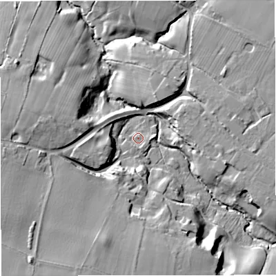 Shaded relief map of the ground around WA167HX, computed from Environment Agency LiDAR. The ground here sits at about 51 m above sea level and falls 21 m across the surrounding 800 m. Surface water reaching this point runs off ground lying to the south-west, 5.8 m higher.