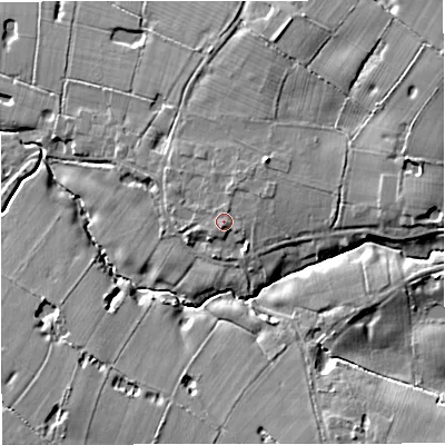 Shaded relief map of the ground around WA167LS, computed from Environment Agency LiDAR. The ground here sits at about 62 m above sea level and falls 12 m across the surrounding 800 m. Surface water reaching this point runs off ground lying to the north-east, 1.7 m higher.