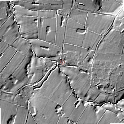 Shaded relief map of the ground around WA167NA, computed from Environment Agency LiDAR. The ground here sits at about 56 m above sea level and falls 11 m across the surrounding 800 m. Surface water reaching this point runs off ground lying to the east-south-east, 5.0 m higher.