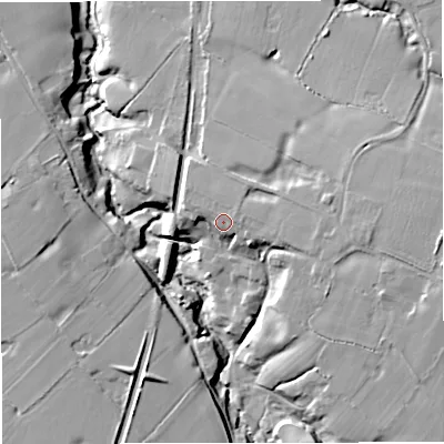 Shaded relief map of the ground around WA167QW, computed from Environment Agency LiDAR. The ground here sits at about 47 m above sea level and falls 21 m across the surrounding 800 m. Surface water reaching this point runs off ground lying to the east-north-east, 0.8 m higher.