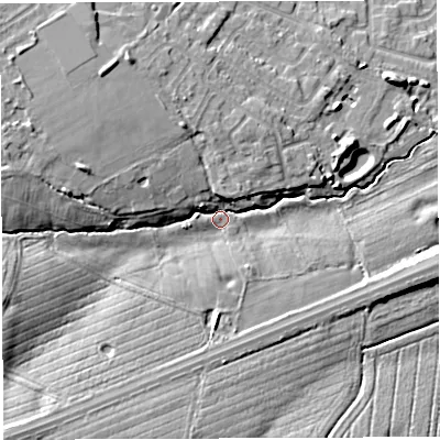 Shaded relief map of the ground around WA31AX, computed from Environment Agency LiDAR. The ground here sits at about 24 m above sea level and falls 11 m across the surrounding 800 m. Surface water reaching this point runs off ground lying to the south-west, 8.9 m higher.