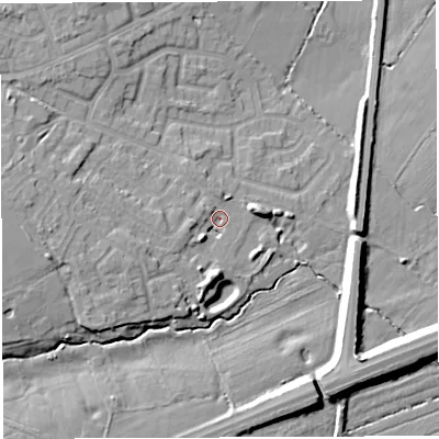 Shaded relief map of the ground around WA31EG, computed from Environment Agency LiDAR. The ground here sits at about 23 m above sea level and falls 15 m across the surrounding 800 m. Surface water reaching this point runs off ground lying to the south, 5.9 m higher.