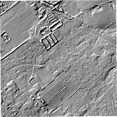Shaded relief map of the ground around WA32HU, computed from Environment Agency LiDAR. The ground here sits at about 34 m above sea level and falls 10 m across the surrounding 800 m. Surface water reaching this point runs off ground lying to the south-west, 4.6 m higher.