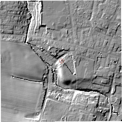 Shaded relief map of the ground around WA33NS, computed from Environment Agency LiDAR. The ground here sits at about 39 m above sea level and falls 14 m across the surrounding 800 m. Surface water reaching this point runs off ground lying to the south-east, 5.4 m higher.