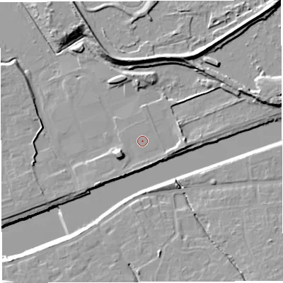 Shaded relief map of the ground around WA41PD, computed from Environment Agency LiDAR. The ground here sits at about 11 m above sea level and falls 14 m across the surrounding 800 m. Surface water reaching this point runs off ground lying to the west-south-west, 5.0 m higher.