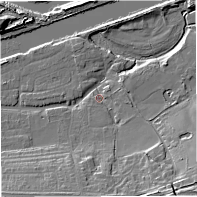 Shaded relief map of the ground around WA42SP, computed from Environment Agency LiDAR. The ground here sits at about 10 m above sea level and falls 21 m across the surrounding 800 m. Surface water reaching this point runs off ground lying to the south-south-east, 15.0 m higher.