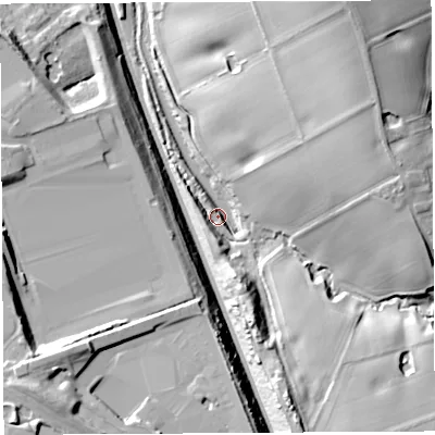Shaded relief map of the ground around WA44JX, computed from Environment Agency LiDAR. The ground here sits at about 29 m above sea level and falls 29 m across the surrounding 800 m. Surface water reaching this point runs off ground lying to the north-east, 23.8 m higher.