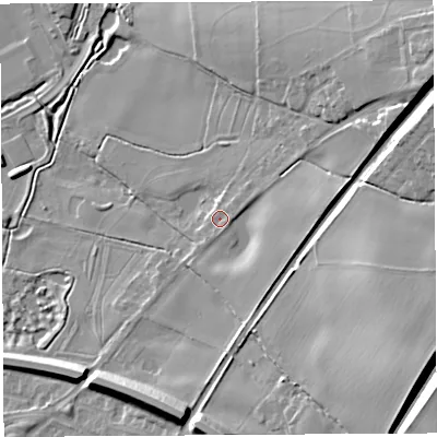 Shaded relief map of the ground around WA46SY, computed from Environment Agency LiDAR. The ground here sits at about 11 m above sea level and falls 22 m across the surrounding 800 m. Surface water reaching this point runs off ground lying to the south-south-east, 1.0 m higher.